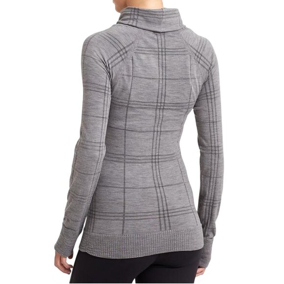 Athleta Remarkawool Cowl Neck Top base layer XL Gray Plaid outdoor active - Picture 2 of 9